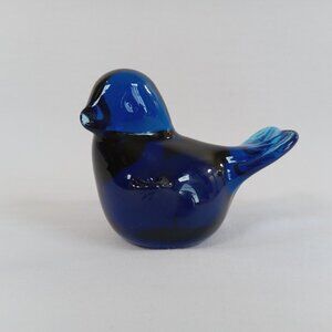 Art Glass Blue Bird Figurine Hand Blown Paperweight 3" Audubon Decor